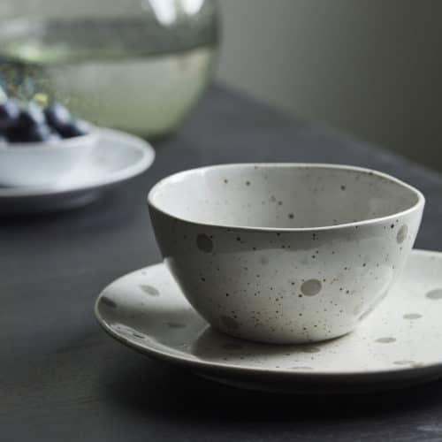 House Doctor Skål Dots - Vit m. gröna prickar