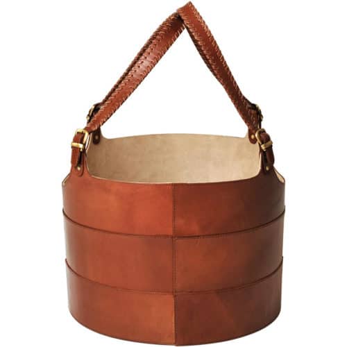 MILAN Vedkorg i skinn med handtag