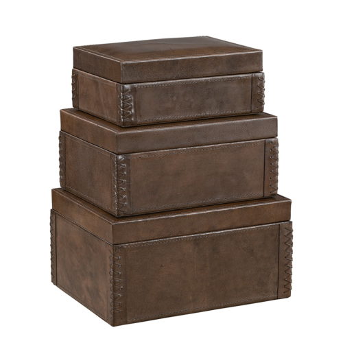 Artwood Mendoza Förvaringslådor 3-set brunt läder