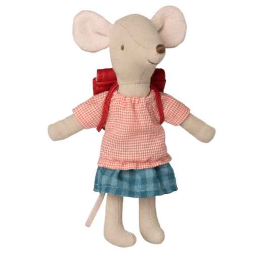 Maileg Trehjulingsmus Storasyster med väska - Röd