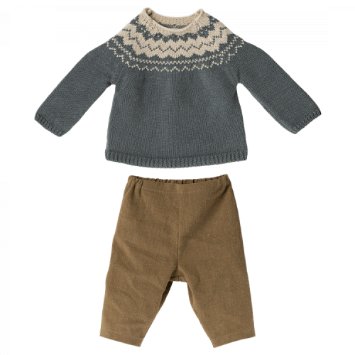 Maileg byxor med stickad mönstrad tröja storlek 5