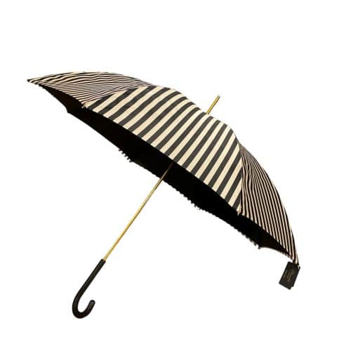 Pasotti 1956 Paraply Randigt Svart - Läderhandtag