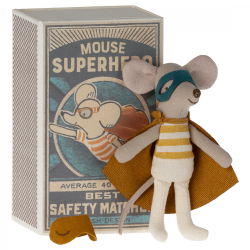 Maileg Super hero mus, Lillebror i tändsticksask