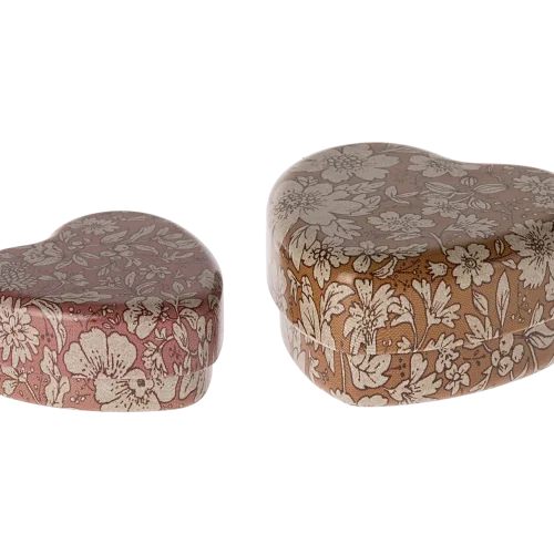 Maileg Hjärtalåda i metall, 2 st set - Ochre/Ljungblomma