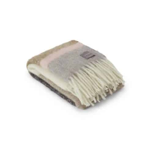 Stackelbergs Mohair Pläd Stripe Brown, Black & Rose 140 x 180 cm