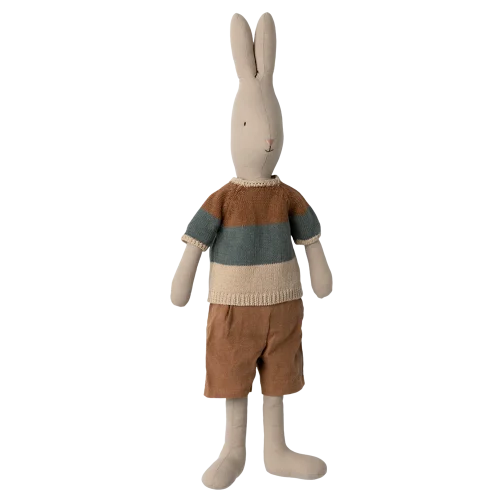 Maileg Kanin storlek 4, Classic - Stickad skjorta och shorts