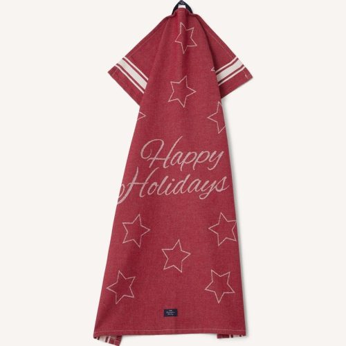 Lexington Happy holidays jacquardmönstrad kökshandduk Röd