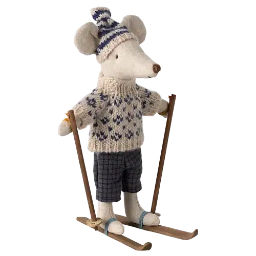 Maileg - Vintermus med Skidor och stavar - Pappa - Blå