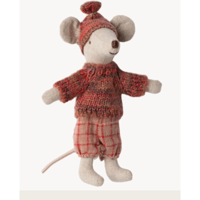 Maileg - Vintermus med Skidor och stavar - Storasyster - Rosa