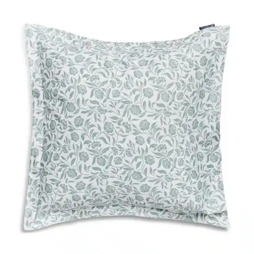 Lexington Blommigt örngott i bomullssatin, vit/eukalyptus