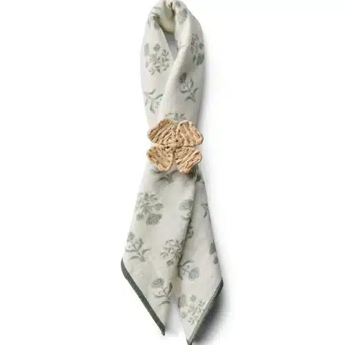 Lexington Servett med blommönster i ekologisk bomull, vit/eukalyptus