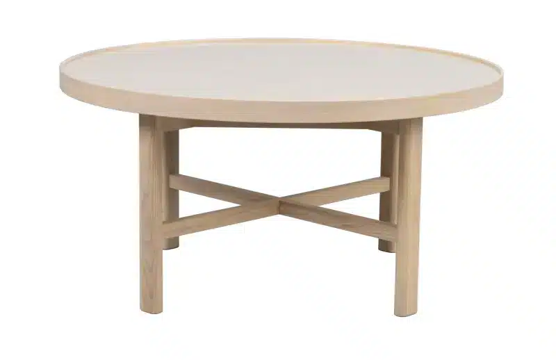 Rowico Marsden soffbord runt Ø90 beige keramik/vitpigmenterad ek