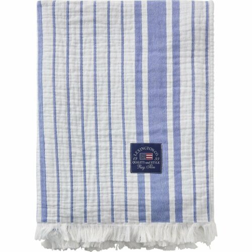 Lexington Randig pläd i ekologisk bomull, vit/blå