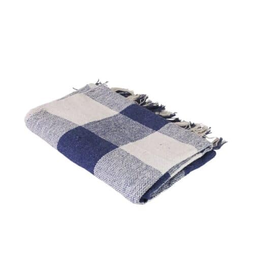 Pläd Stina – Blå/Offwhite Rutig Pläd i Återvunnen Bomull (125x150 cm)