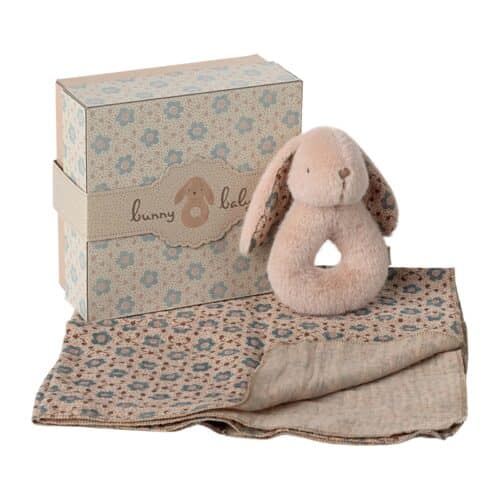 Maileg Kanin skallra och snuttefilt - Rosa