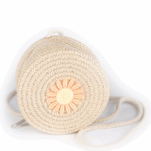 Busy Lizzie Stråväska rund beige blomma