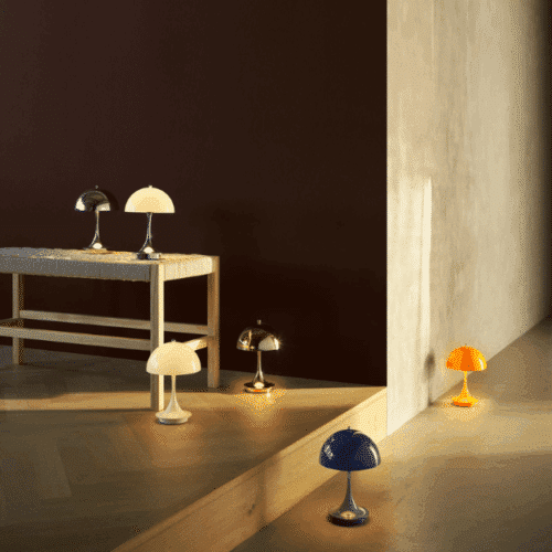 Louis Poulsen Panthella 160 Portable v3 bordslampa Chrome opal beige