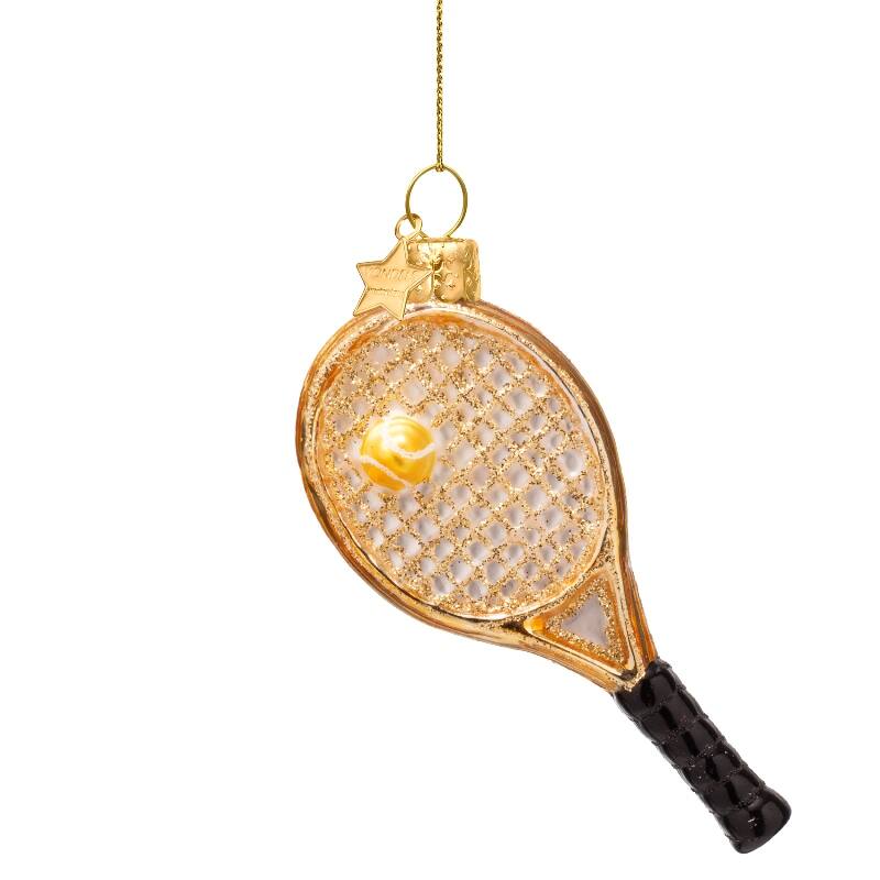 Ornament i glas, guldfärgad tennisracket