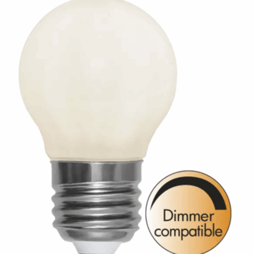 Dimbar LED-lampa E27 G45 med opalt glas och varmvit ljusfärg 2700K, hög färgåtergivning RA90, energieffektiv klotlampa för inomhusbruk