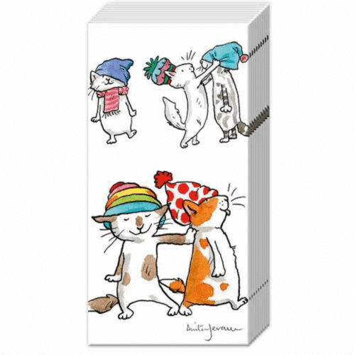 Tissues Cats With Hats pappersservett 21x21 cm med lekfullt motiv av katter som bär färgglada hattar.