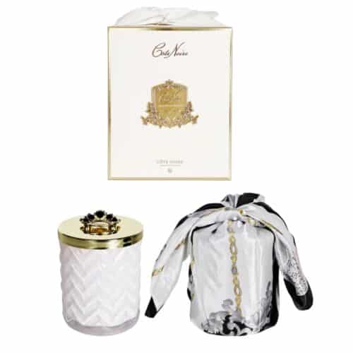 Herringbone Doftljus Prosecco – Vit & Guld med Scarf lock med krona