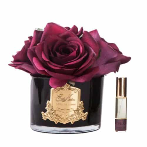 Doftrosor – Carmine Red i Svart Glas med Guld