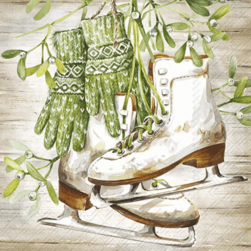 Servett med vintrigt motiv av skridskoåkare, storlek 33x33 cm