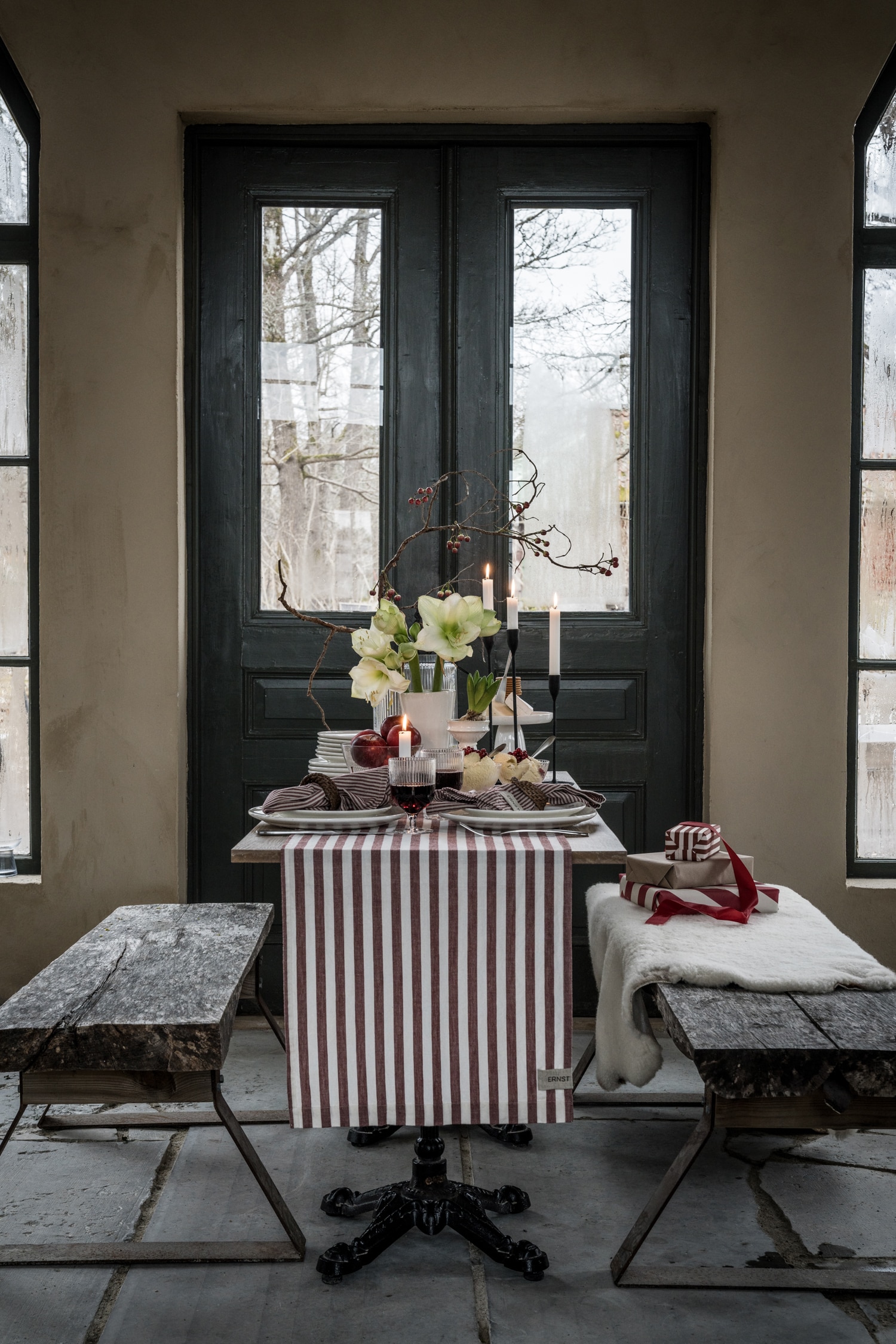 ERNST Löpare 45x250 bred rand röd/vit - Bild 2