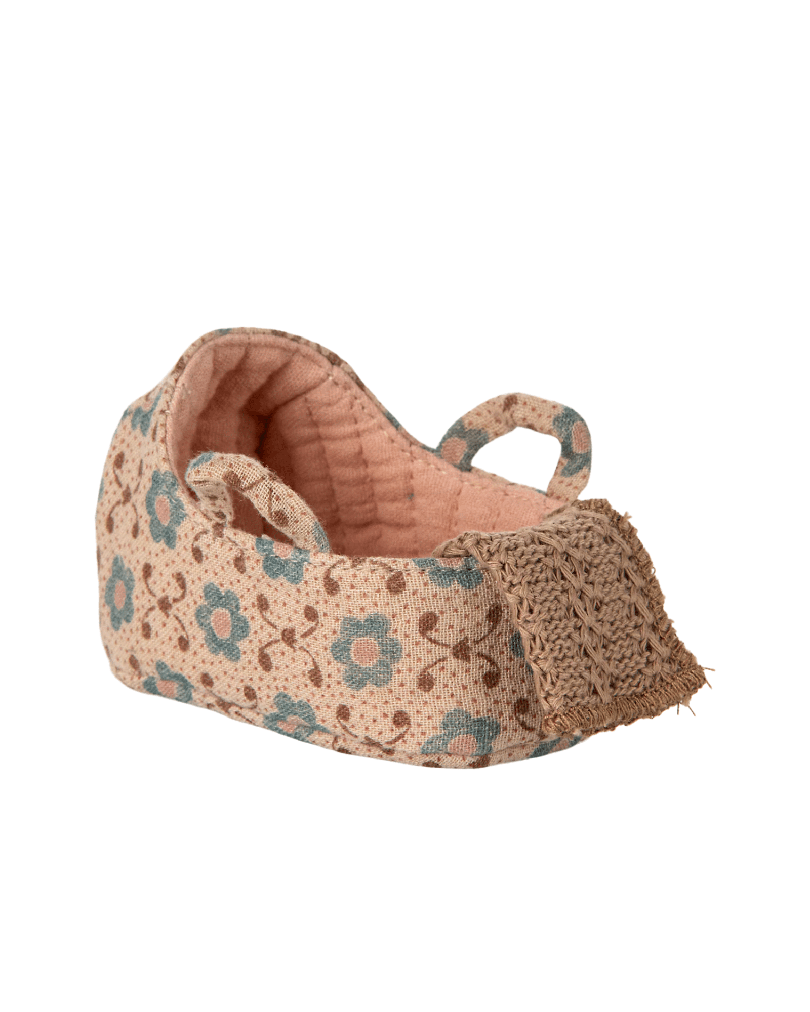 Maileg Baby Mus – Rosa Liggvagn / Bärbar Barnvagn 6 cm