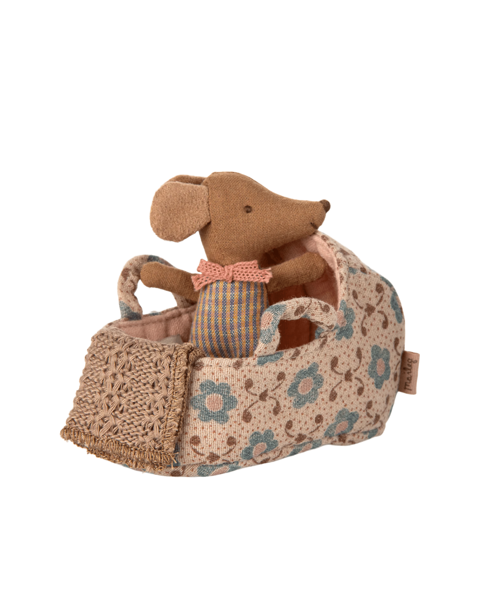 Maileg Baby Mus – Rosa Liggvagn / Bärbar Barnvagn 6 cm - Bild 3