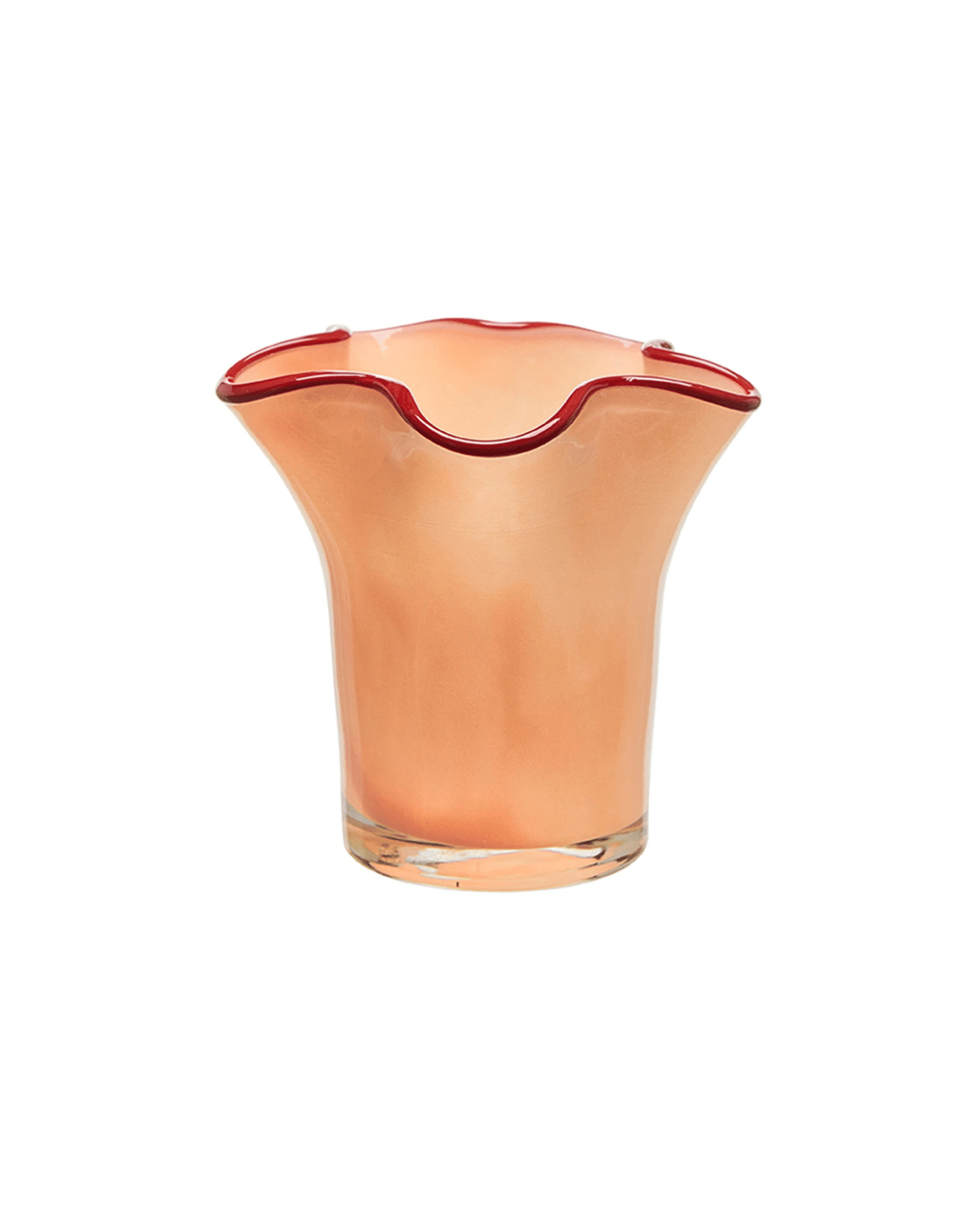 Orange och röda Ebba ljuslykta i glas, 10×9 cm, dekorativ detalj för bord, hylla eller fönster.