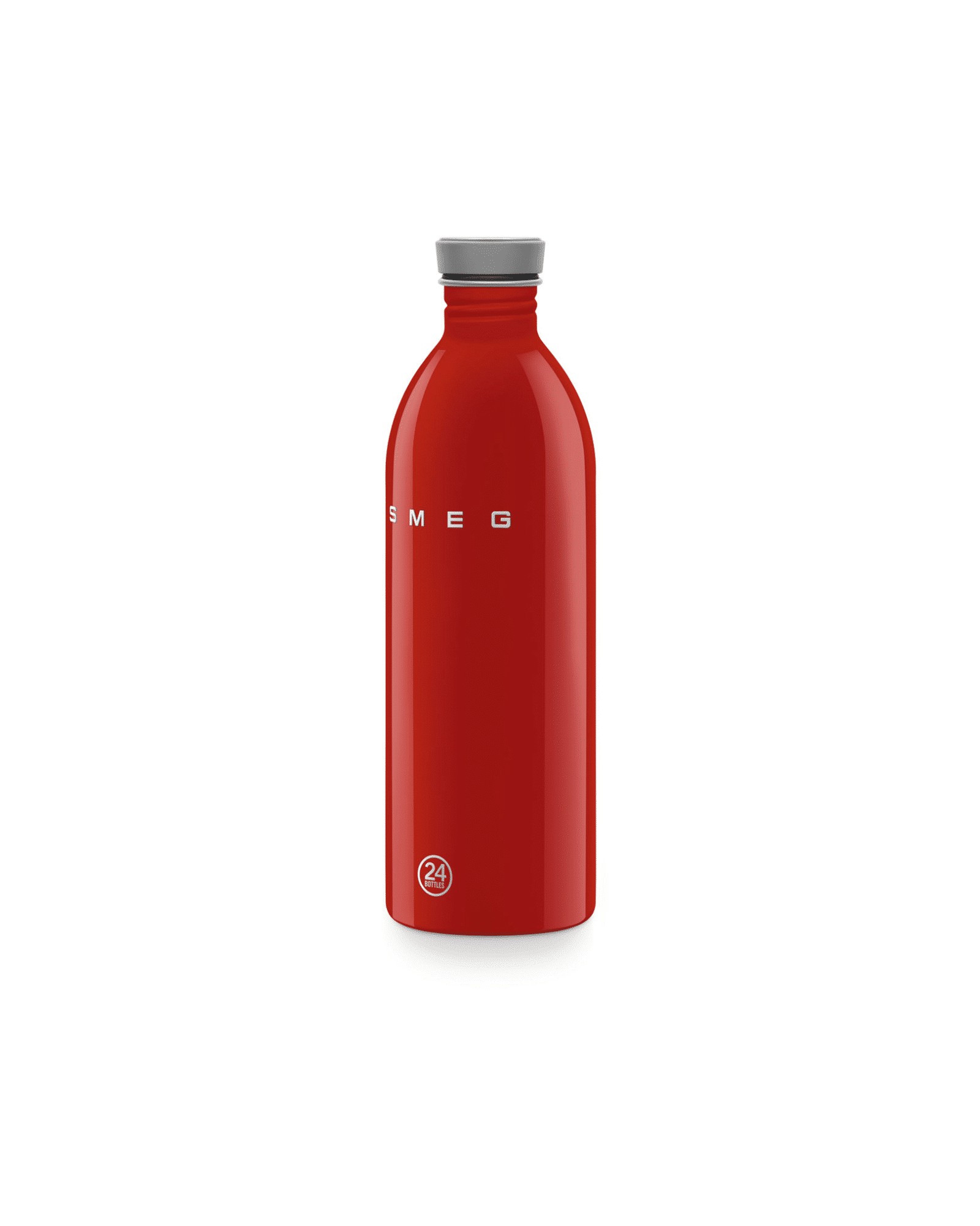 Röd Urban Bottle 1 liter i rostfritt stål med högblank finish och läckagesäkert silikonlock från Smeg x 24Bottles