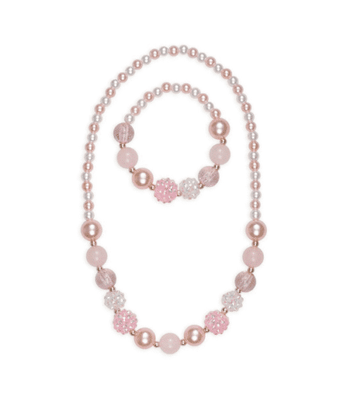 Barn Rosa Pärlhalsband och Armband Set 2 Pack