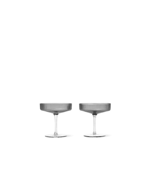 Ferm Living Ripple Champagneglas – Set om 2 Smoked Grey