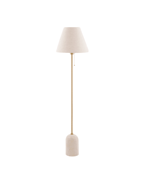 Globen Lighting Gino Golvlampa Beige Travertin – Linneskärm