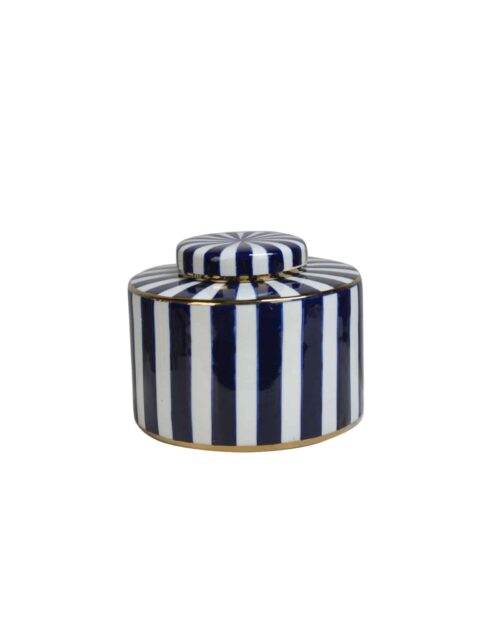 Burk med lock Stripe vit/blå 22x18cm