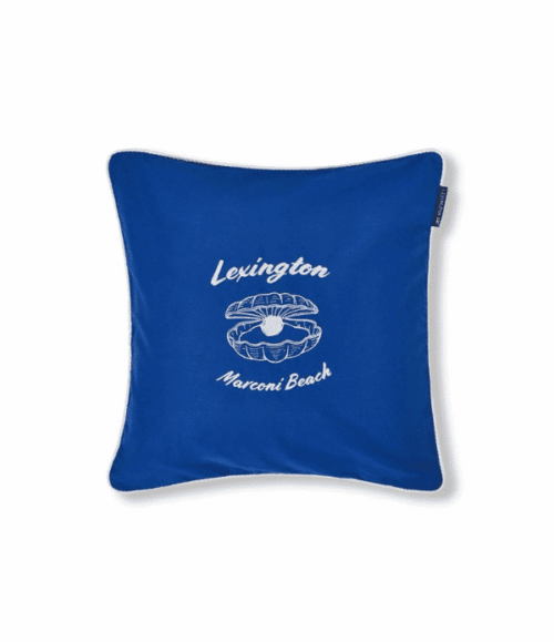 Lexington Kuddfodral Blå Logga 50x50 cm Ekologisk Bomullstwill Blå/Vit