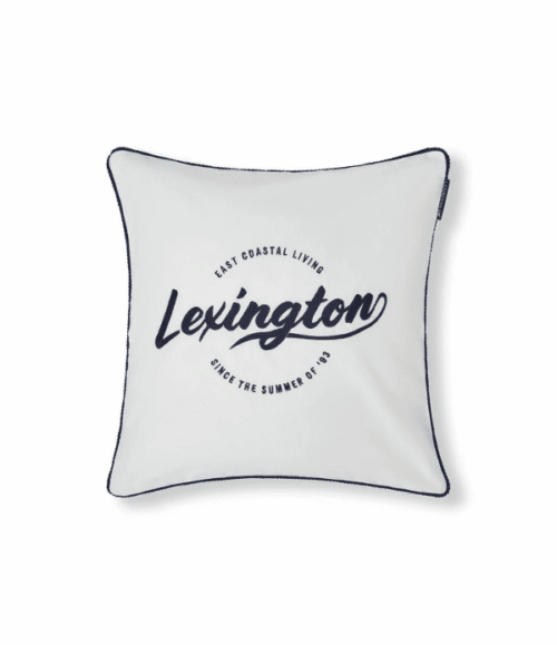 Lexington Kuddfodral Vit Logga 50x50 cm Ekologisk Bomullstwill Vit/Blå
