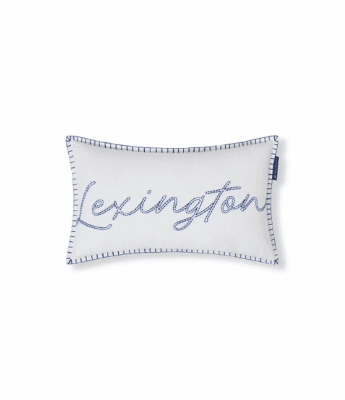 Lexington Logokudde 30x50 cm Linne/Bomull – Broderad Design - Vit-blå