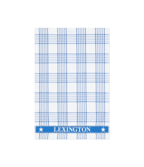 Lexington Rutig Kökshandduk Ekologisk Bomullsfrotté 50x70 cm Vit/Blå