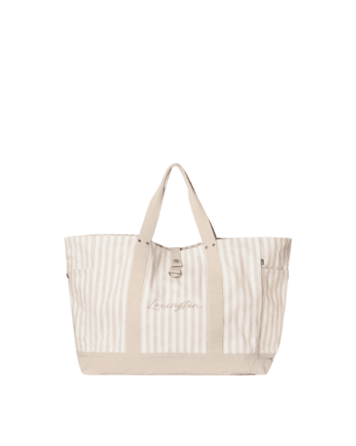 Strandväska fiskbensmönster beige/vit rand